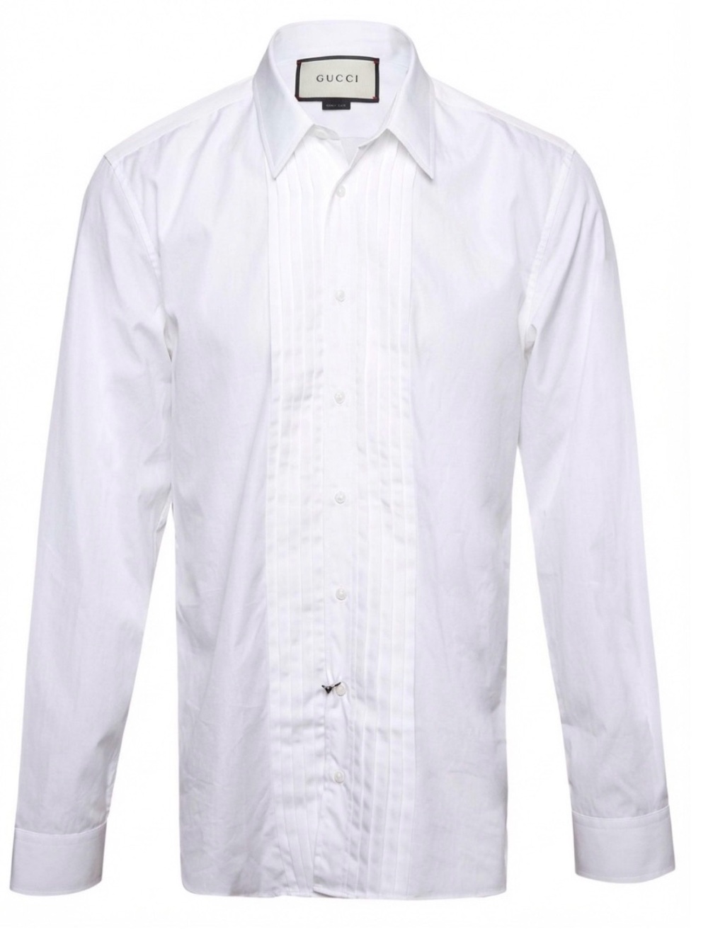 Gucci White Pleated Dress Shirt with Point Collar